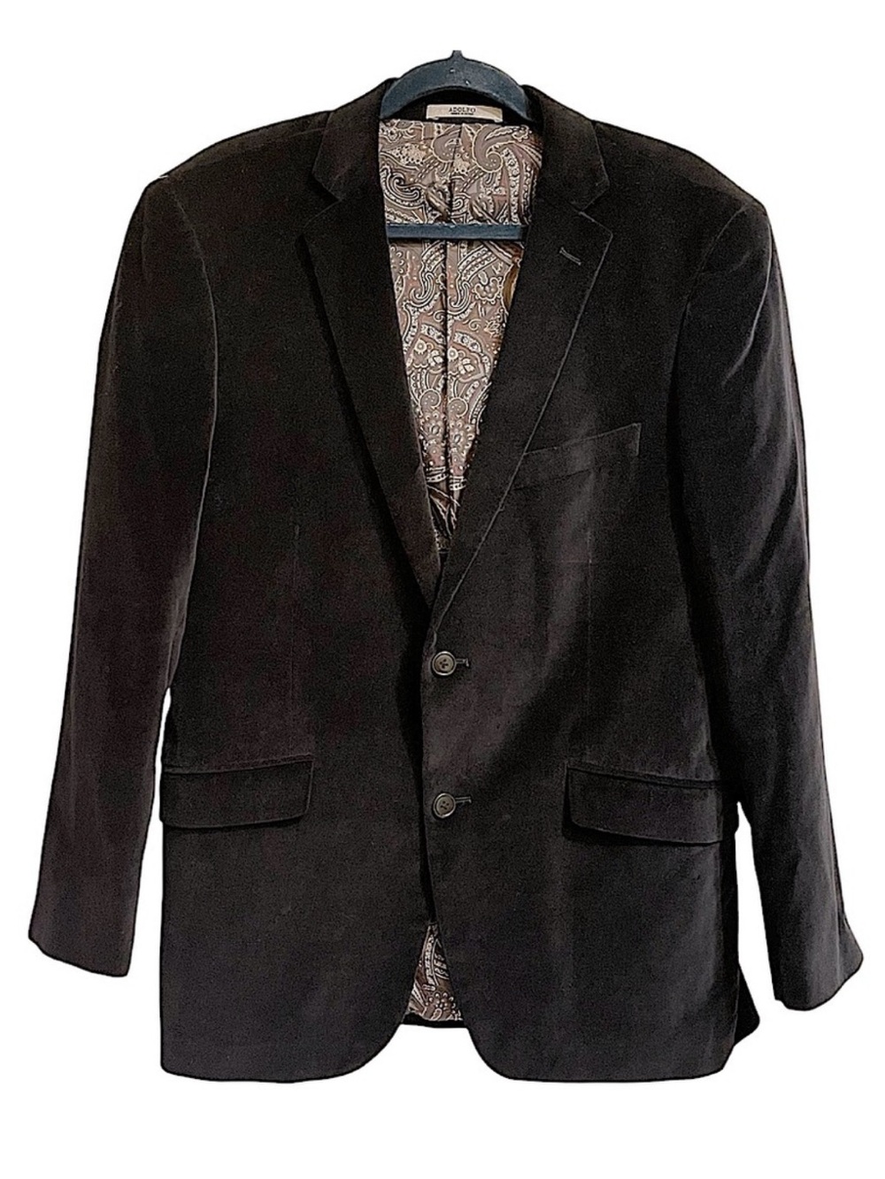 Adolfo Black Cotton Velvet Sport Coat Blazer Paisley Lined Men’s 40R